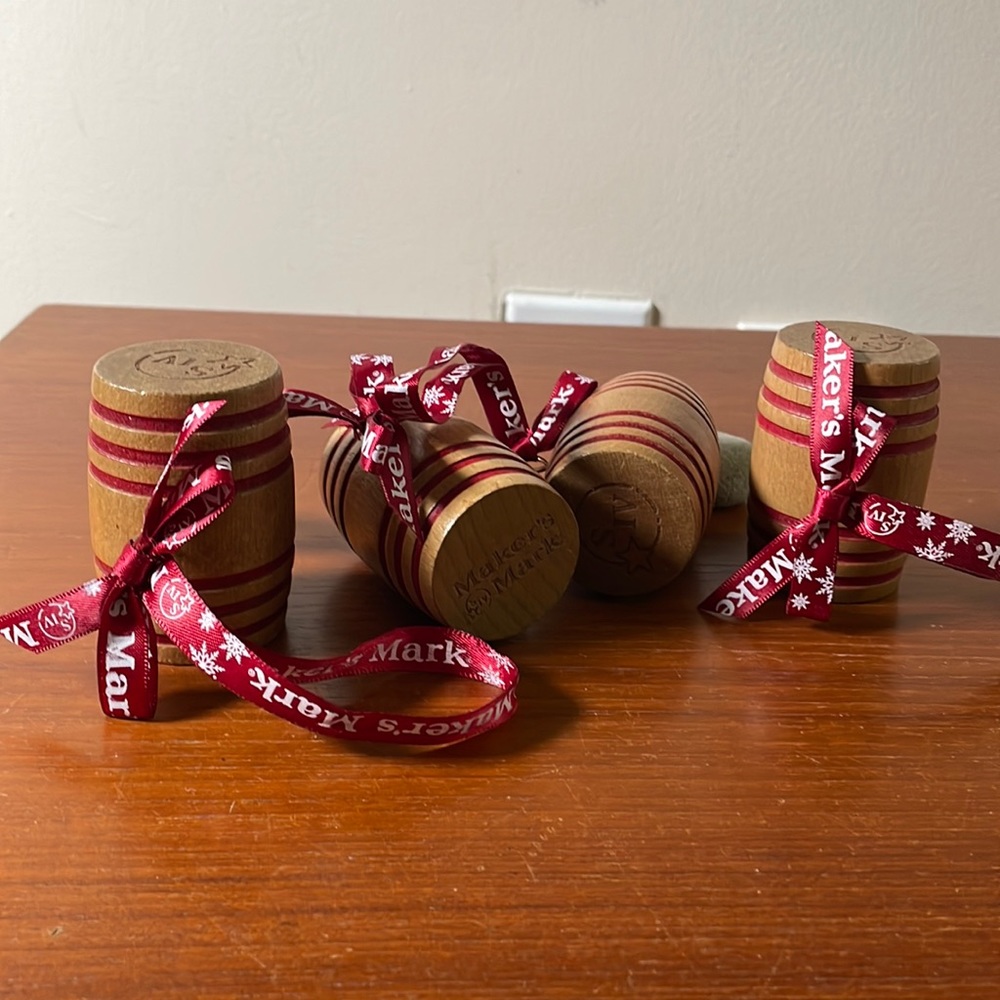 4 Maker’s Mark Whiskey Barrel Christmas Holiday Ornaments